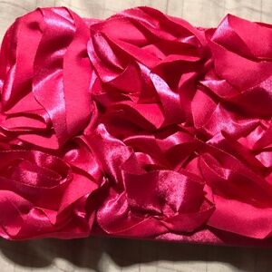 NWOT Lulu Townsend Fuchsia Hot Pink Floral Rosette Satin Clutch